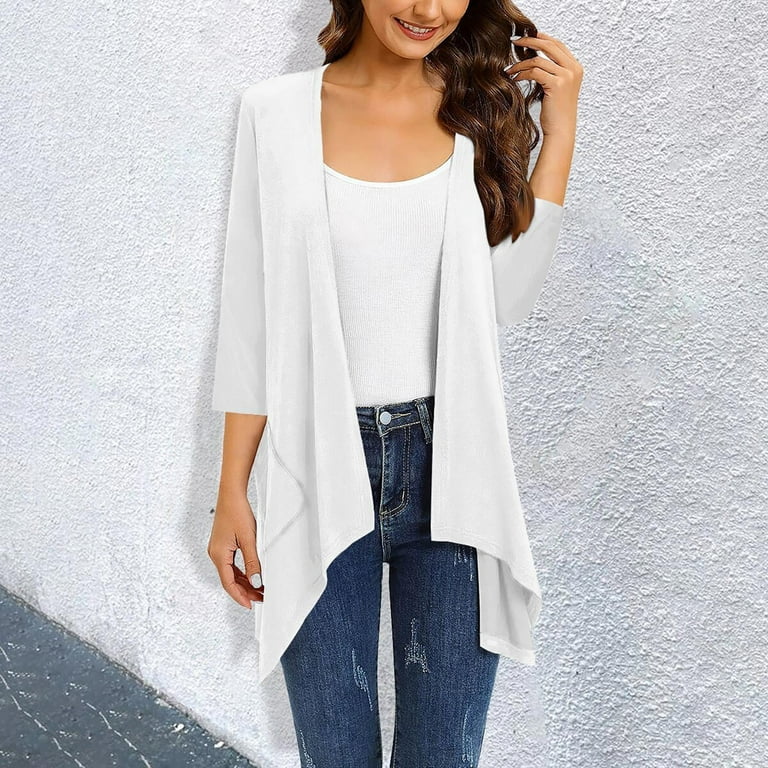 White three quarter sleeve cardigan on sale