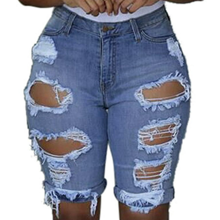 Hunpta Jeans For Women Elastic Destroyed Hole Leggings Short Pants Denim  Shorts Ripped Jeans