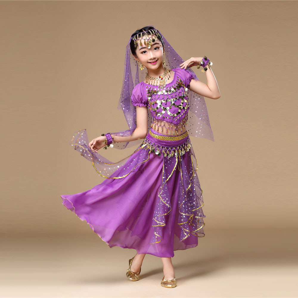 Hunpta Kids' Girls Belly Dance Outfit Costume India Dance Clothes Top+Skirt - image 1 of 8
