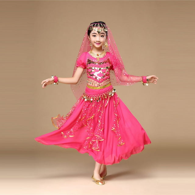 Hunpta Kids' Girls Belly Dance Outfit Costume India Dance Clothes Top+Skirt