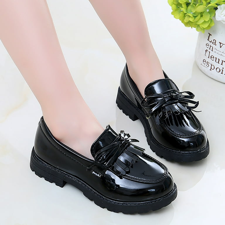 Hunpta Leather Shoes For Kids Girls Slip On Leather Loafer Tassel
