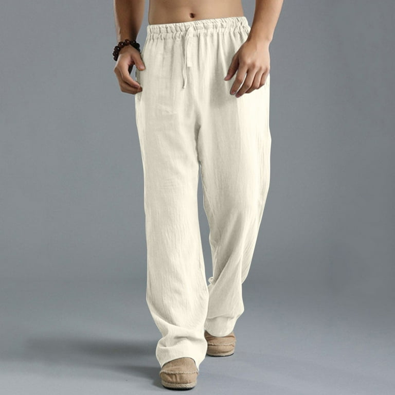 Hunpta Linen Pants For Men Plus Size Fashion Solid Color Comfy Breathable  Cotton Linen Pant Casual Wild Loose Trousers Pocket 