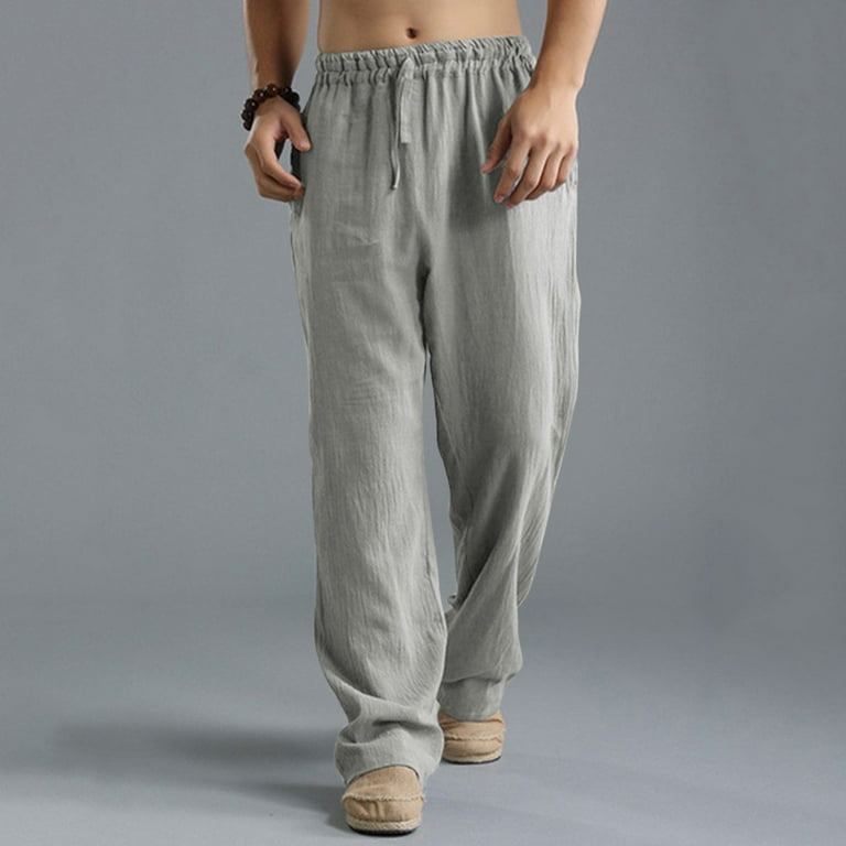 Hunpta Linen Pants For Men Plus Size Fashion Solid Color Comfy