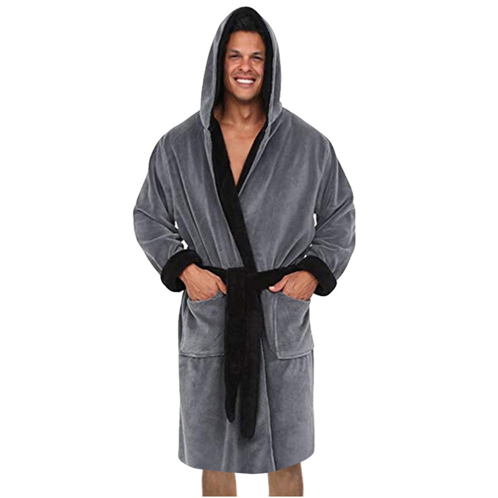 Hunpta Men'S Bathrobes Sleeved Clothes Winter Bathrobe Shawl Solid ...