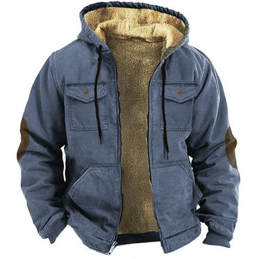 Hunpta Winter Coats for Men Clearance, Jackets for Men Cotton, Solid Color Combination Hooded Sweater with Brown Pocket Cotton Jacket Purple