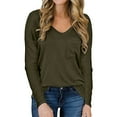 thumbnail image 1 of Hunpta Woman Fashion Casual Solid Color V Neck Loose Casual Long Sleeve Pocket T Shirt, 1 of 4