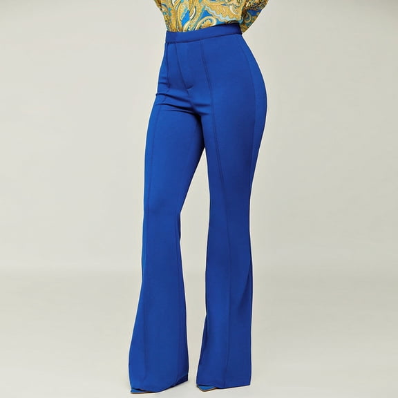 Hunpta Women High Waist Comfortable SlimFit Trousers With Buttons Flared Suit Pants