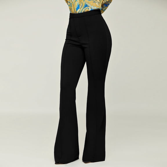 Hunpta Women High Waist Comfortable SlimFit Trousers With Buttons Flared Suit Pants