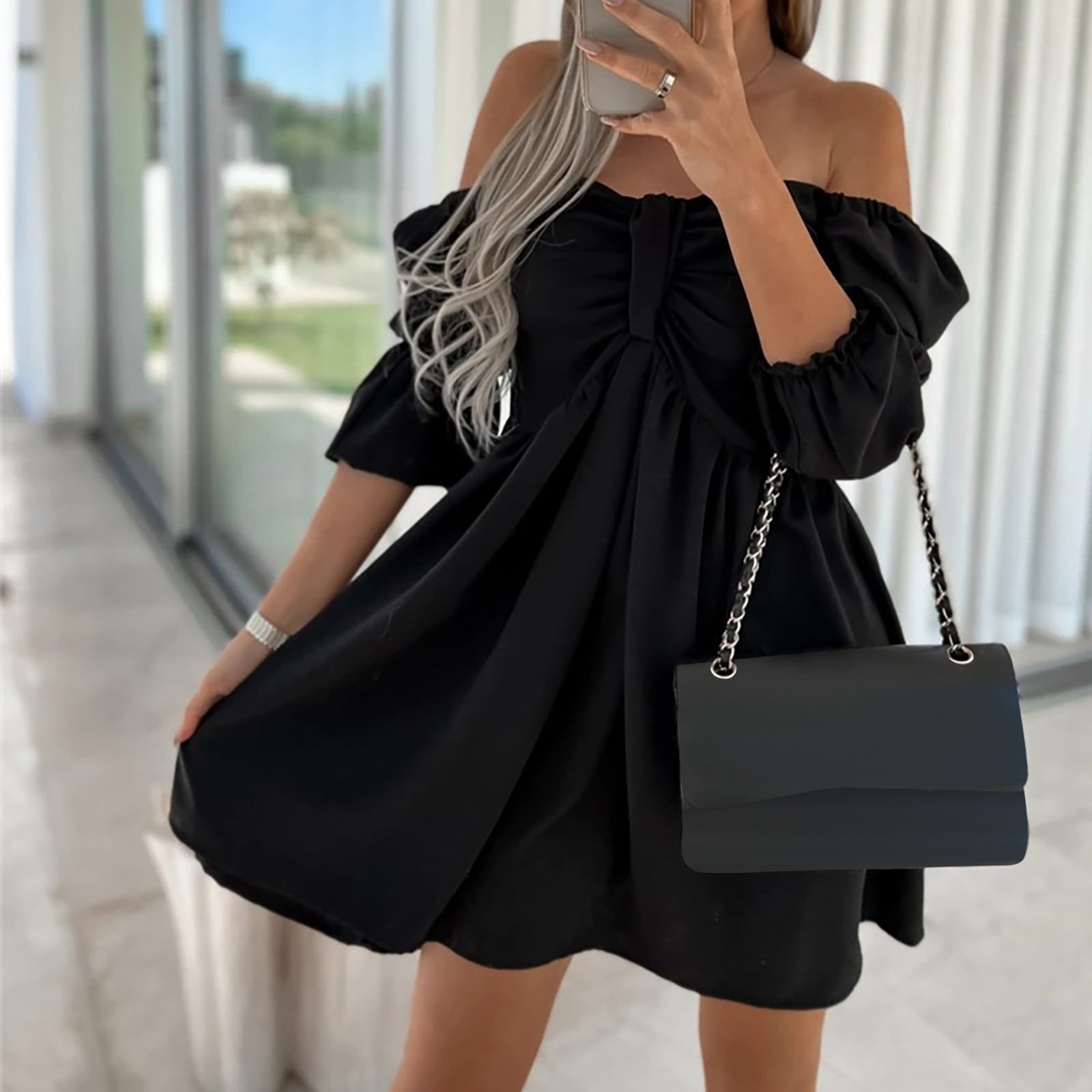Sexy off the shoulder black dress cheap