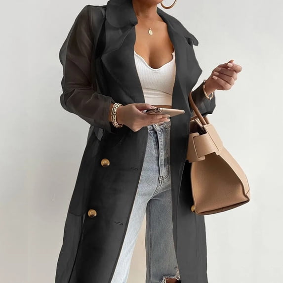 Hunpta Womens Daily Sun Protection Clothing Every Wearing Sheer Mesh Long Sleeve Buttoned Coat With Belt