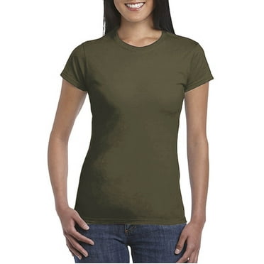 Hunpta Womens T Shirts Basic Cotton Crew Neck Summer Tops Slim Solid Color Short Sleeve Tee Army Green