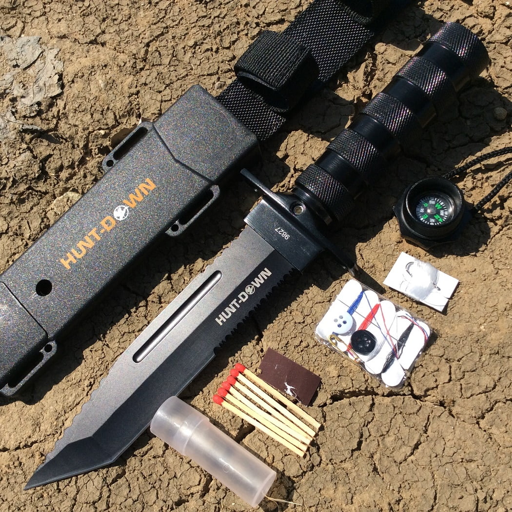 12.5 Survival Knuckle Fixed Blade w/ Compass, Fire Starter, Sharpening Rod  - MEGAKNIFE