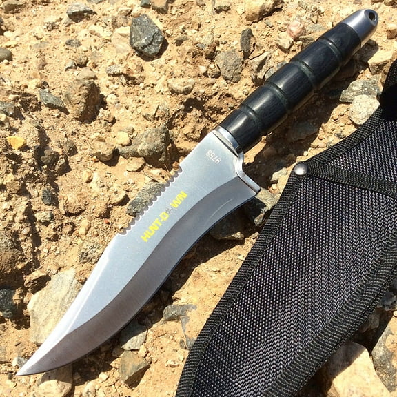 Hunt-Down 12' Hunting Tactical Survival Knife With Sheath - Black Handle