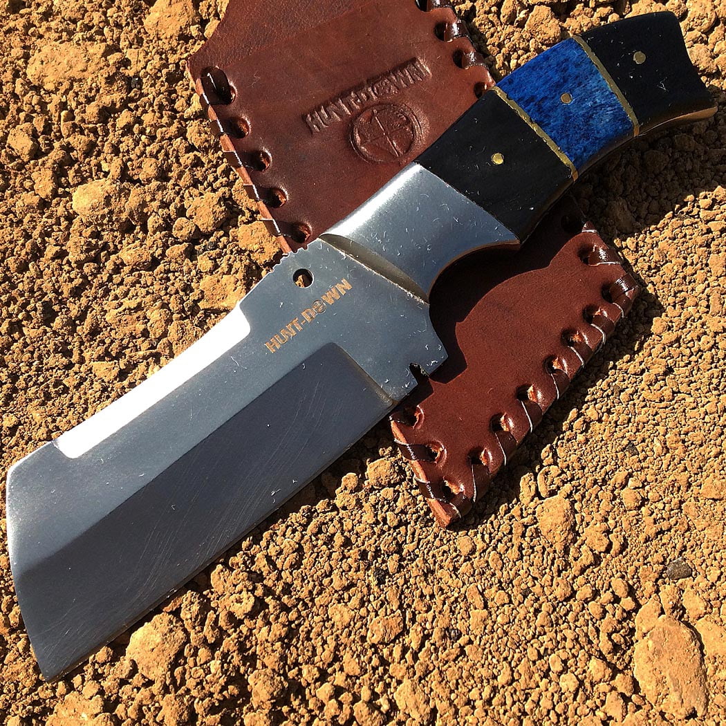 Hunt-Down 9" Full Tang Hunting Knife with Blue and Leather Sheath 9350