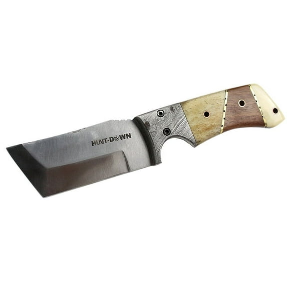 Hunt-Down 9" Full Tang Hunting Knife with Wood Handle and Leather Sheath 9351