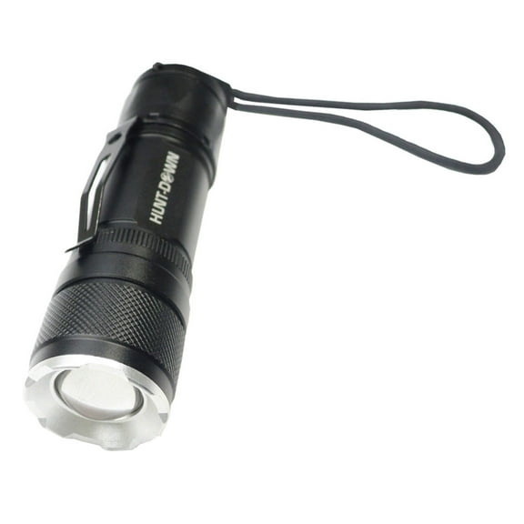 Hunt-Down High Powered Super Beam Mini Tactical Zoom Black Flashlight 1100 Lumens
