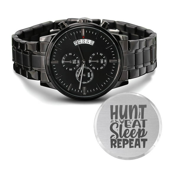 Hunt Eat Sleep Engraved For Hunting Hunters Multifunction Men's Watch Stainless Steel W Copper Dial