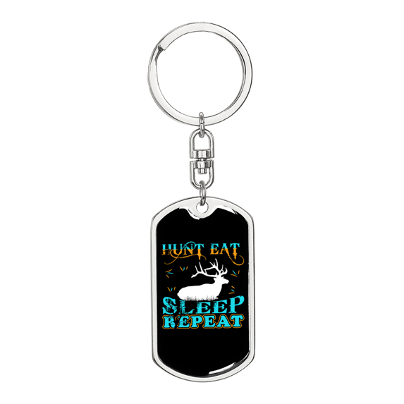 Hunt Eat Sleep Stainless Steel or 18k Gold Premium Swivel Dog Tag Keychain
