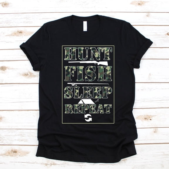 Hunt Fish Sleep Repeat Camouflage Hunting Nature Graphic Tee Shirt,for unisex up to size 5XL