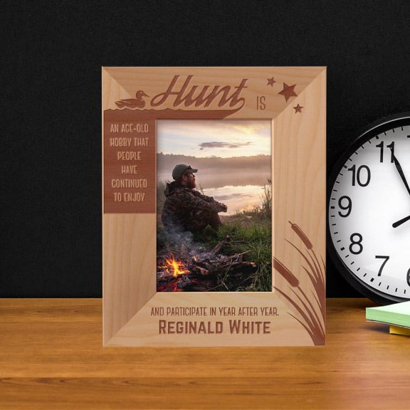 Hunt Is An Age-Old Hobby Personalized Wooden Frame 3 1/2" x 5" Brown (Vertical)