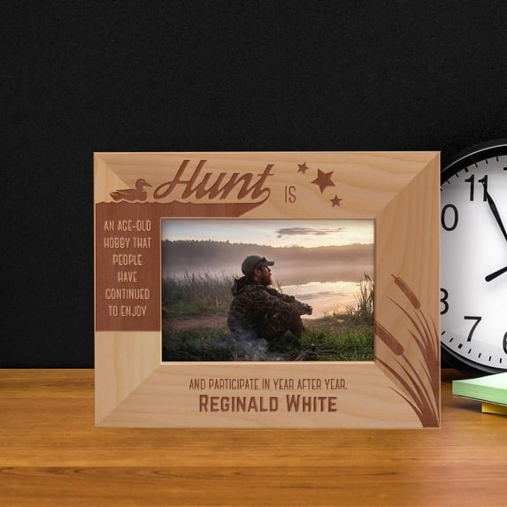 Hunt Is An Age-Old Hobby Personalized Wooden Frame-5" x 3 1/2" Brown Horizontal