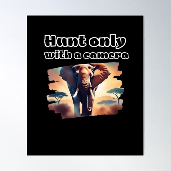 Hunt Only With A Camera - Save Big Five - Elephant Poster Wall Art, Modern Wall Decor For Living Room Bedroom, 8x12 UNFRAMED