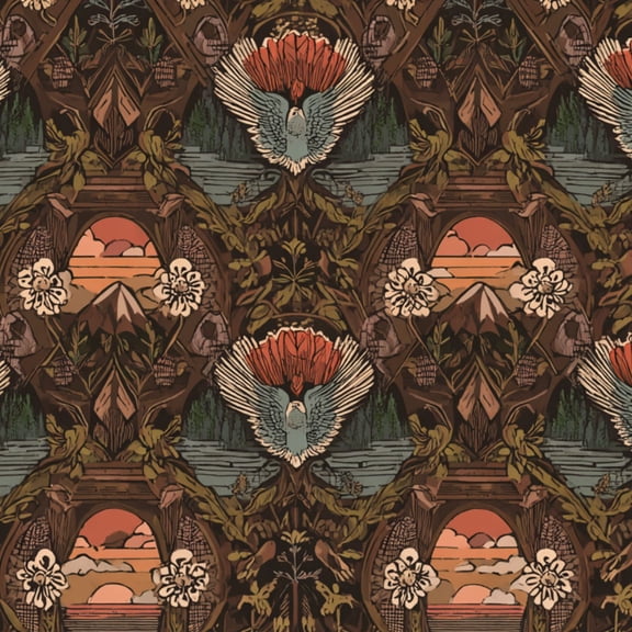 Hunt Peel and Stick Wallpaper 17.7in x 9.8ft Nature Inspired Floral Bird Sunset Landscape Contact Paper Vinyl Waterproof Self Adhesive Wall Paper for Bedroom Shelf Cabinet Renter Friendly