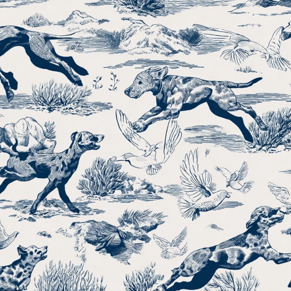 Hunt Peel and Stick Wallpaper 17.7in x 9.8ft Vintage Blue White Hunting Dogs Birds Contact Paper Vinyl Waterproof Self Adhesive Wall Paper for Bedroom Shelf Cabinet Renter Friendly