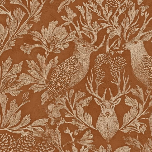 Hunt Peel and Stick Wallpaper 17.7in x 9.8ft Vintage Botanical Wildlife Deer Birds Foliage Warm Contact Paper Vinyl Waterproof Self Adhesive Wall Paper for Bedroom Shelf Cabinet Renter Friendly