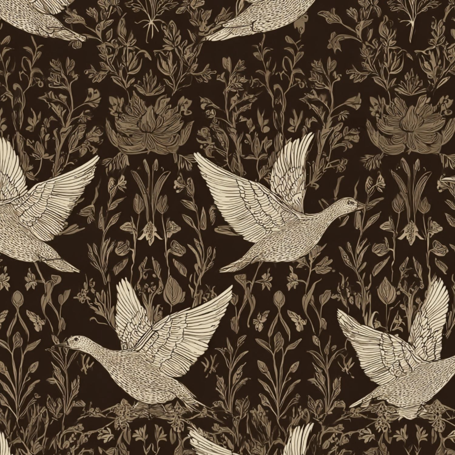 Hunt Peel and Stick Wallpaper 17.7in x 9.8ft Vintage Floral Birds Neutral Tones Contact Paper Vinyl Waterproof Self Adhesive Wall Paper for Bedroom Shelf Cabinet Renter Friendly