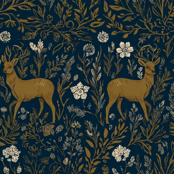 Hunt Peel and Stick Wallpaper 23.6in x 9.8ft Deer Floral Golden Tones Dark Blue Contact Paper Vinyl Waterproof Self Adhesive Wall Paper for Bedroom Shelf Cabinet Renter Friendly