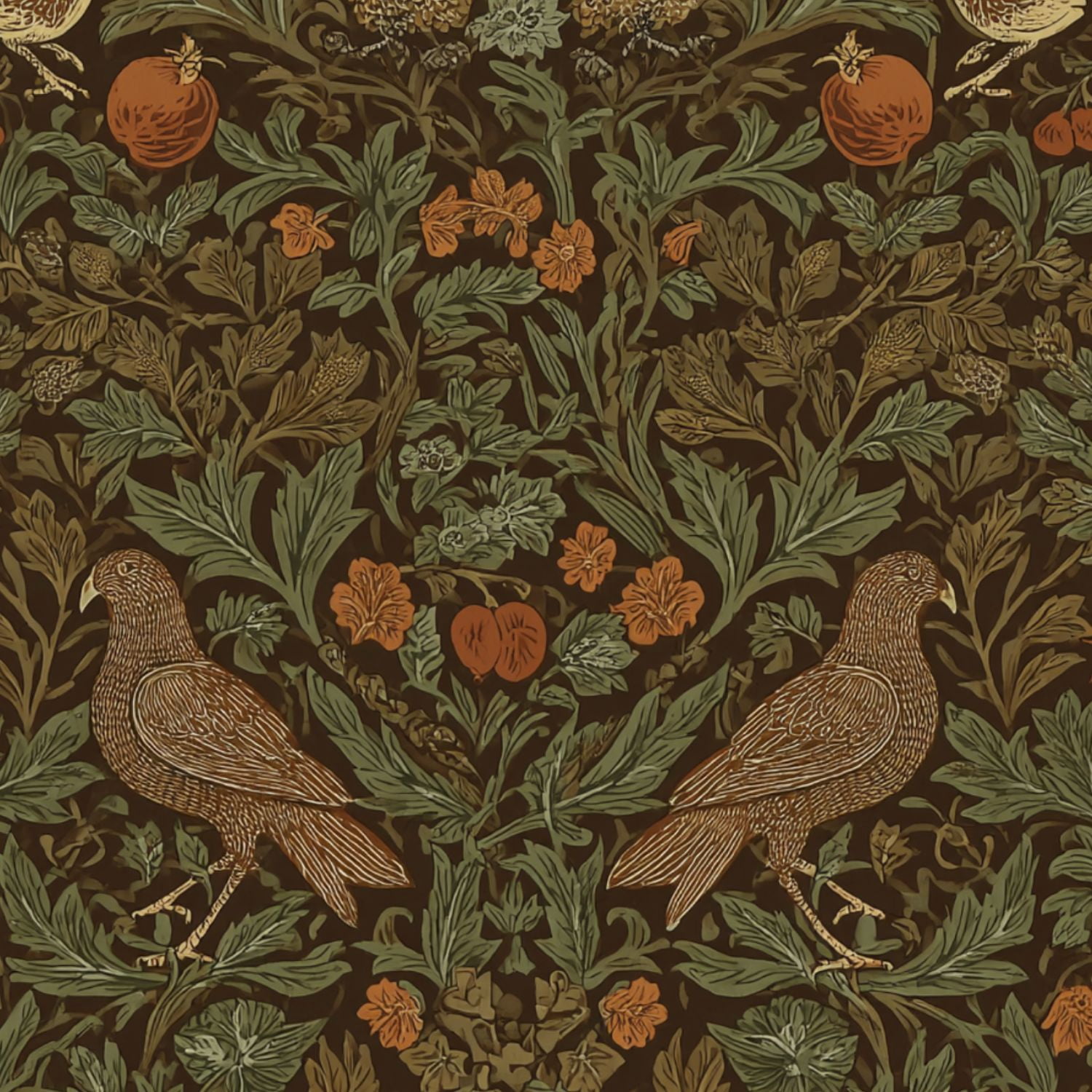 Hunt Peel and Stick Wallpaper 23.6in x 9.8ft Floral Birds Pomegranates Earthy Tones Contact Paper Vinyl Waterproof Self Adhesive Wall Paper for Bedroom Shelf Cabinet Renter Friendly