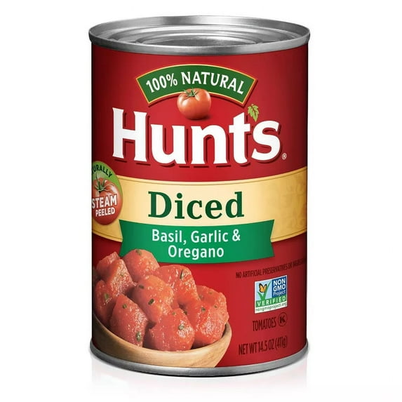 Hunt's 100% Natural Basil Garlic & Oregano Diced Tomatoes 14.5oz (Pack of 8)