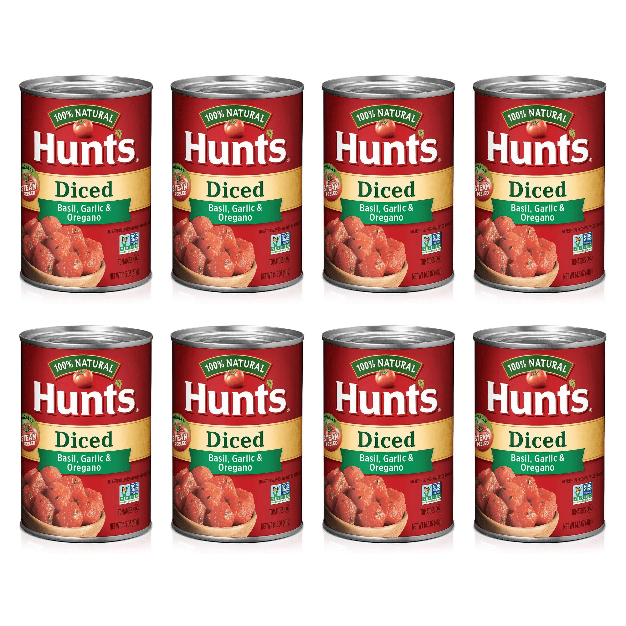 Hunt's 100% Natural Basil Garlic & Oregano Diced Tomatoes 14.5oz (Pack of 8)
