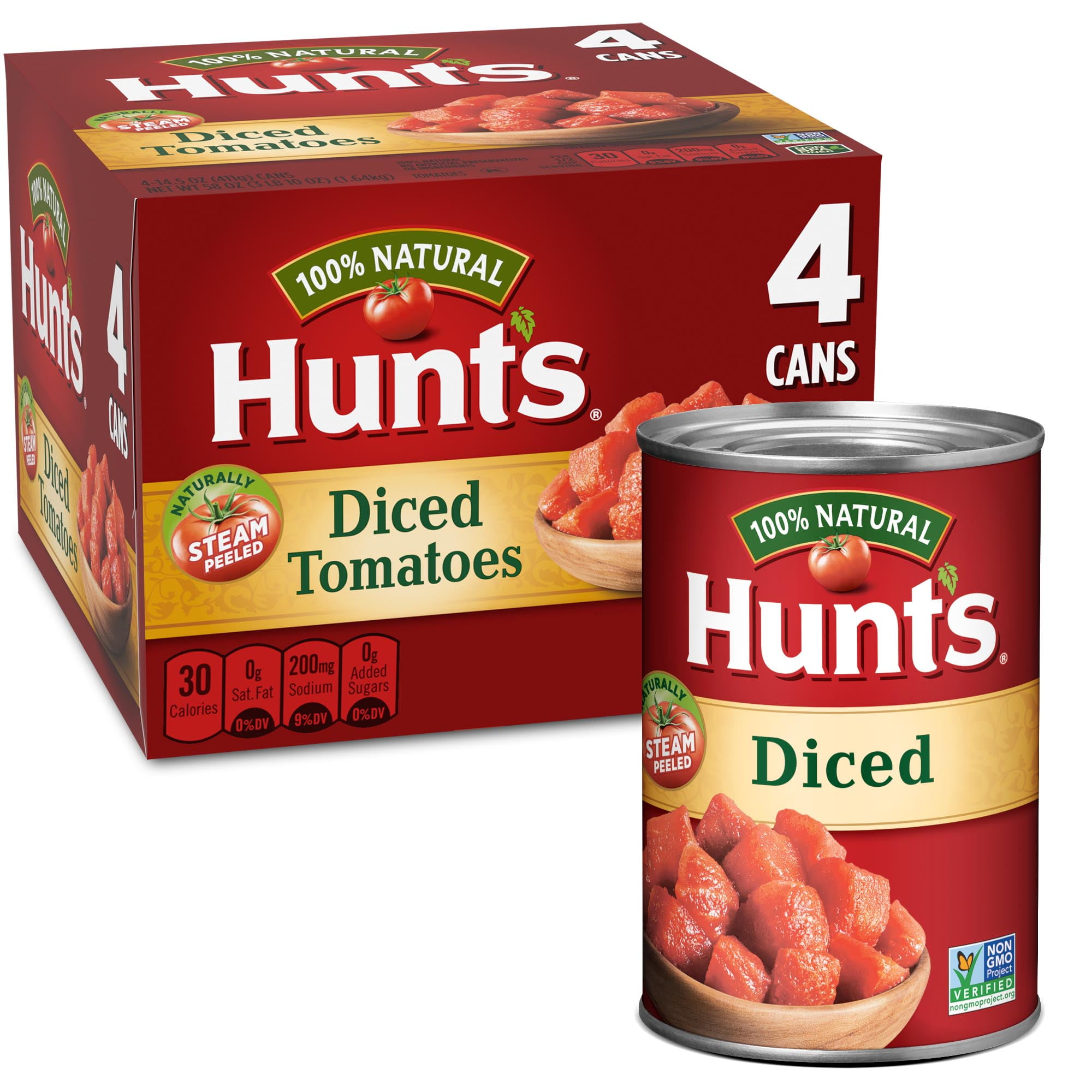 Hunt's 100% Natural Diced Tomatoes, 14.5 oz Can, 4 Count