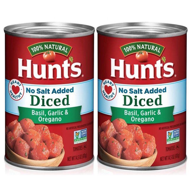 Hunt's Diced Tomatoes with Basil, Garlic & Oregano No Salt Added, 14.5