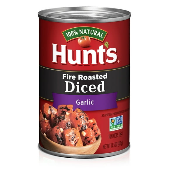 Hunt's Fire Roasted Diced Tomatoes with Garlic, Natural Canned Tomatoes Made without Artificial Preservatives or Ingredients, 14.5 oz Can