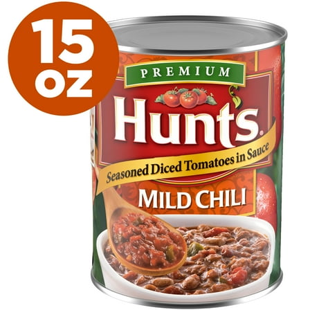 Hunt’s Seasoned Diced Tomatoes in Sauce for Mild Chili, Perfect for Chili & Soups, 15 oz. Can