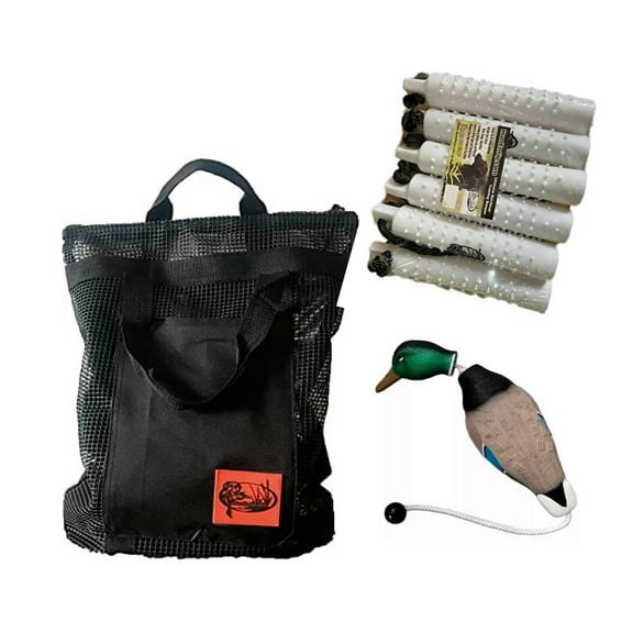 HuntEmUp Dog Training Kit - Premium Retrieving Dog Duck Bumper Mallard + Standard Dog Training Bumper White 6 pc + Mesh Bumper Bag