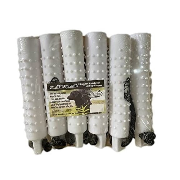 HuntEmUp Regular Plastic Dog Training Bumper with Throw Rope White 6pc