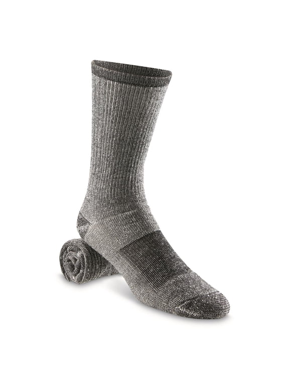 Men's Merino Wool Blend Crew Socks, 6 Pairs Black LARGE