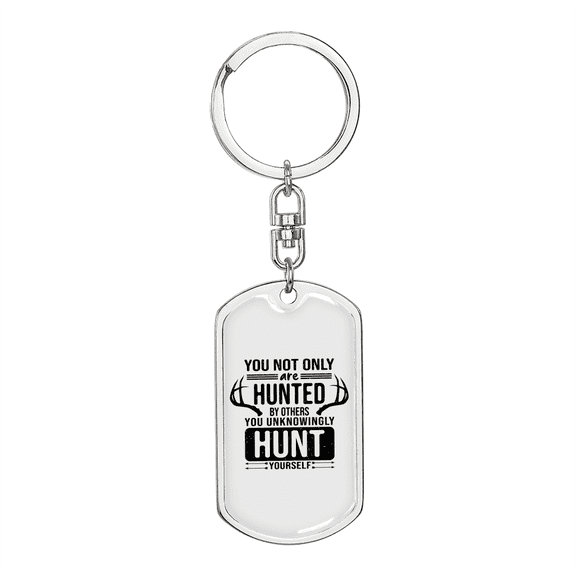Hunted Hunt Hunter'S Dog Tag Keychain Stainless Steel Silver Tone or Gold Tone Keyring