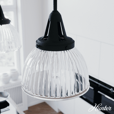 Hunter - Cypress Grove 1-light Natural Black Iron, Small Pendant Light, Dimmable, Transitional Style, Dome Shaped, for Bedrooms, Kitchens, Dining, Living Rooms - 19247