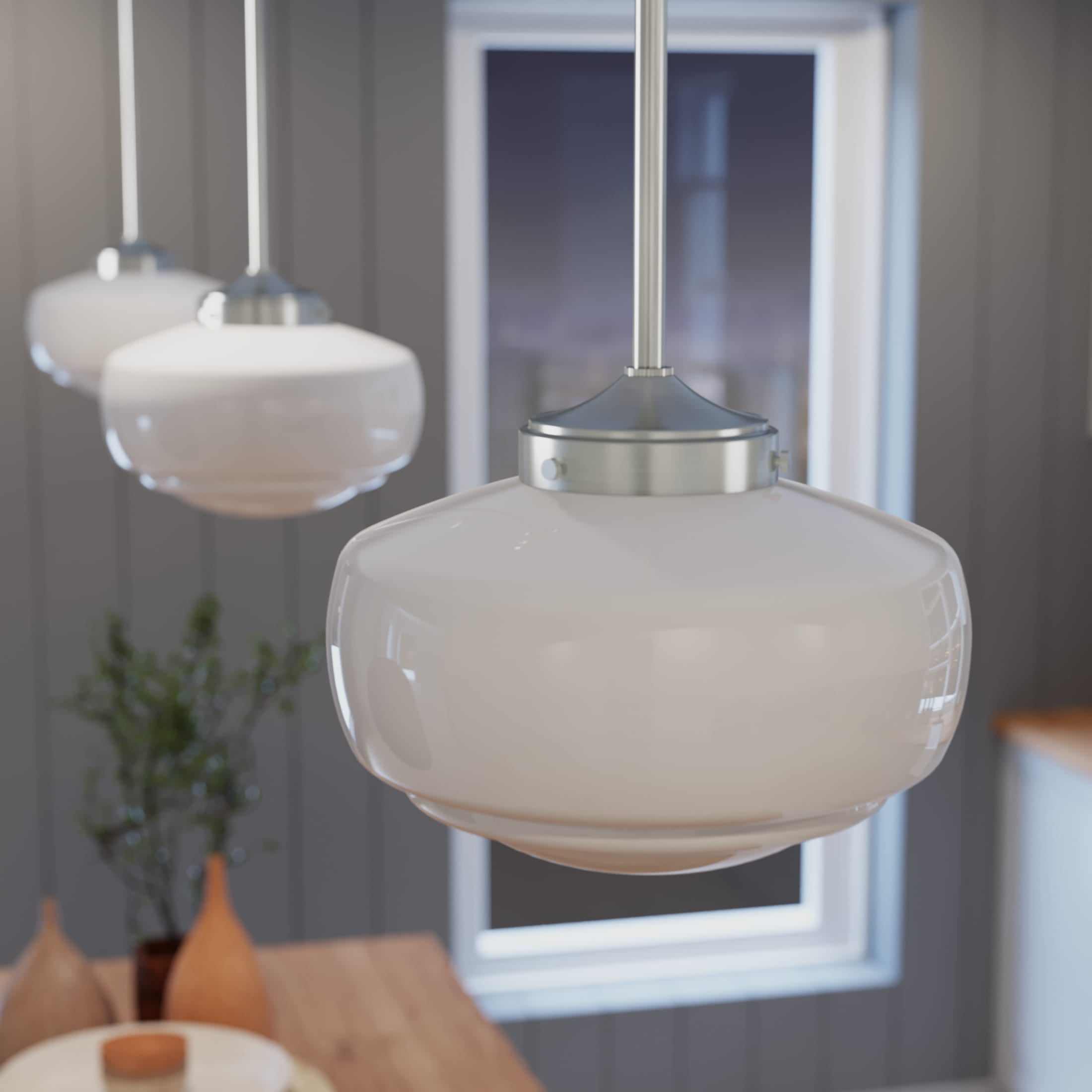 Saddle Creek Brushed Nickel Glass Mini Pendant Light