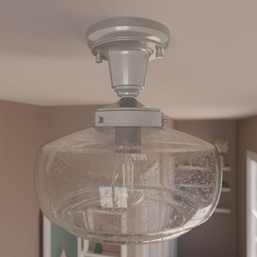 Hunter - Saddle Creek 1-light Brushed Nickel, Small Pendant Light, Dimmable, Schoolhouse Style, Schoolhouse Shaped, for Bedrooms, Kitchens, Dining, Living Rooms - 19189