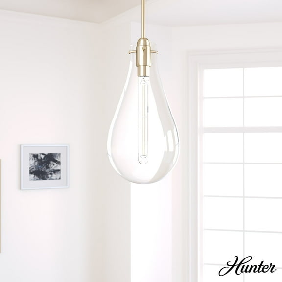 Hunter - Lundin 1-light Alturas Gold, Medium Size Pendant Light, Dimmable, Formal Style, Teardrop Shaped, for Bedrooms, Dining, Living Rooms - 19564