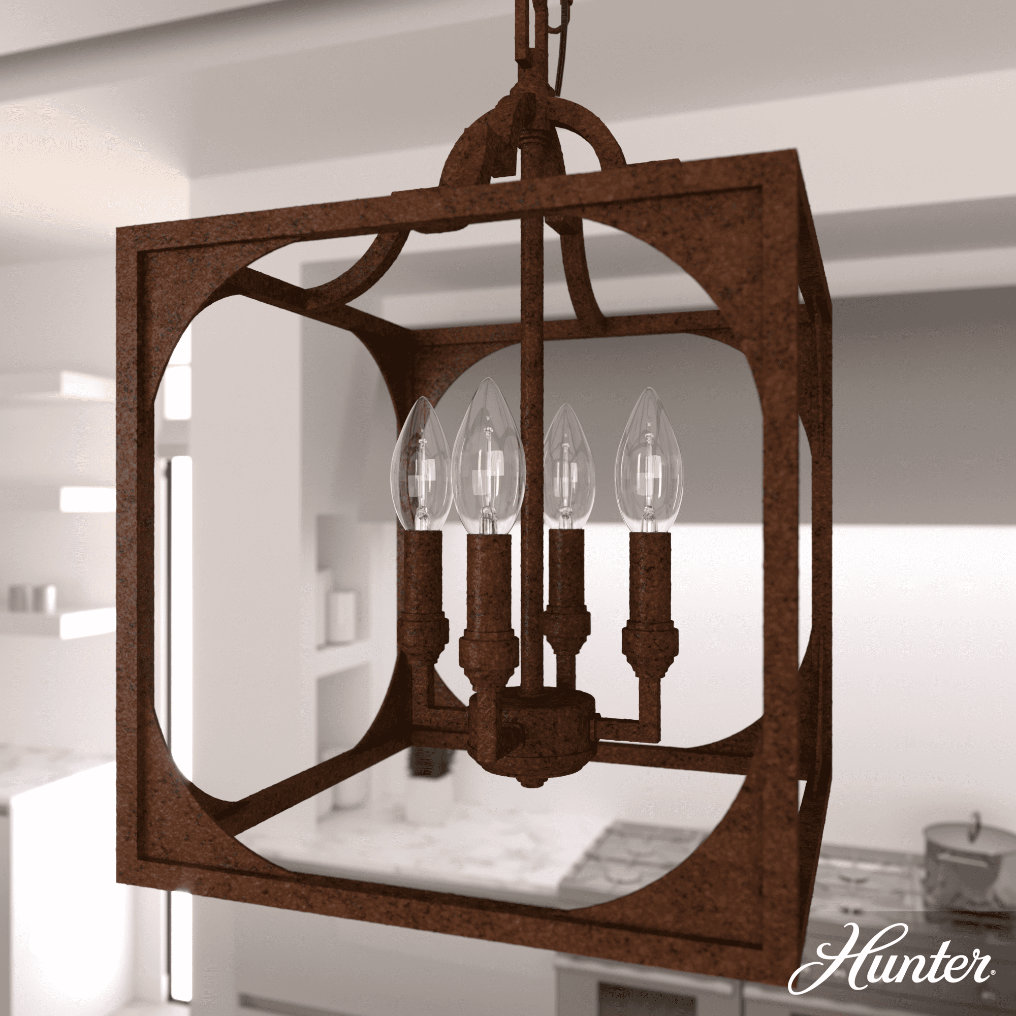 Highland Hill Textured Rust 4-Light Square Lantern Pendant