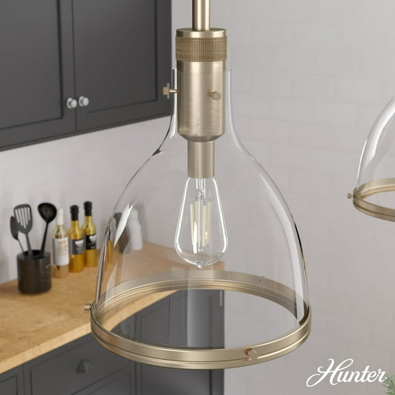 Hunter - Van Nuys 1-light Alturas Gold, Medium Size Pendant Light, Dimmable, Transitional Style, Bell Shaped, for Bedrooms, Dining, Living Rooms - 19295