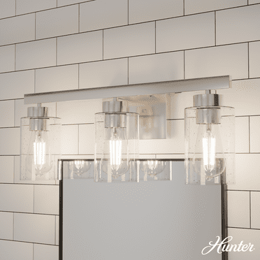 Hunter - Hartland 3-light Brushed Nickel, Medium Size Vanity Light, Dimmable, Transitional Style, for Bedrooms, Kitchens, Dining, Living Rooms - 13077