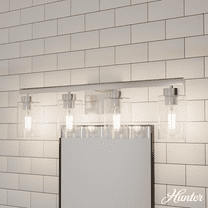 Hunter - Hartland 4-light Brushed Nickel, Medium Size Vanity Light, Dimmable, Transitional Style, for Bedrooms, Kitchens, Dining, Living Rooms - 13080
